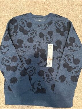 Disney Boys Blue Crewneck Sweatshirt with Black Mickey Print